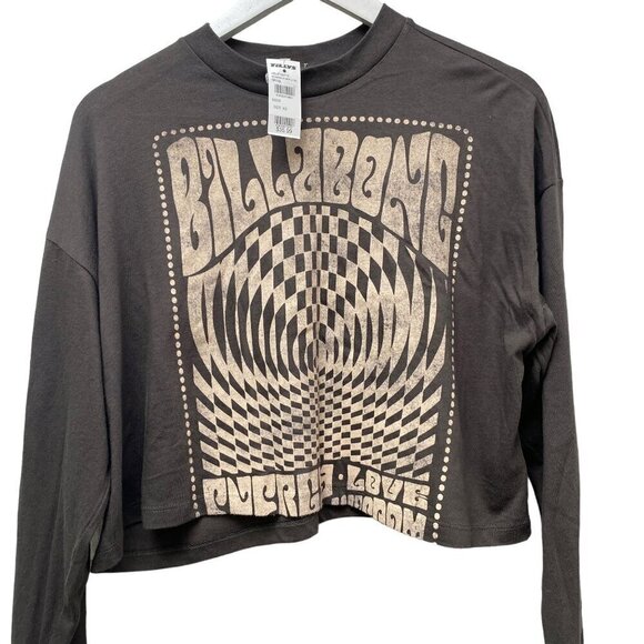 Billabong Tops - BILLABONG Go With The Flow Crop Tee XS Brown Long Sleeve Womens Graphic Top NWT